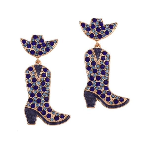 Rhinestone Cowboy Boot Dangle Earrings - Picture 11 of 15